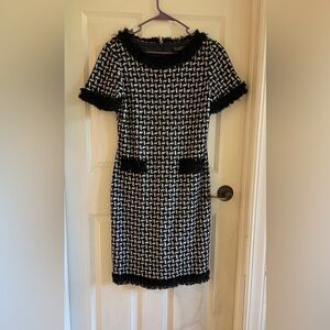St. John Couture Black and White Patterned Midi Dress